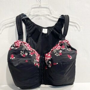 Long Line Bra Women Sz 42E Lightly Padded Black Red Tan Floral Embroidery Pin Up